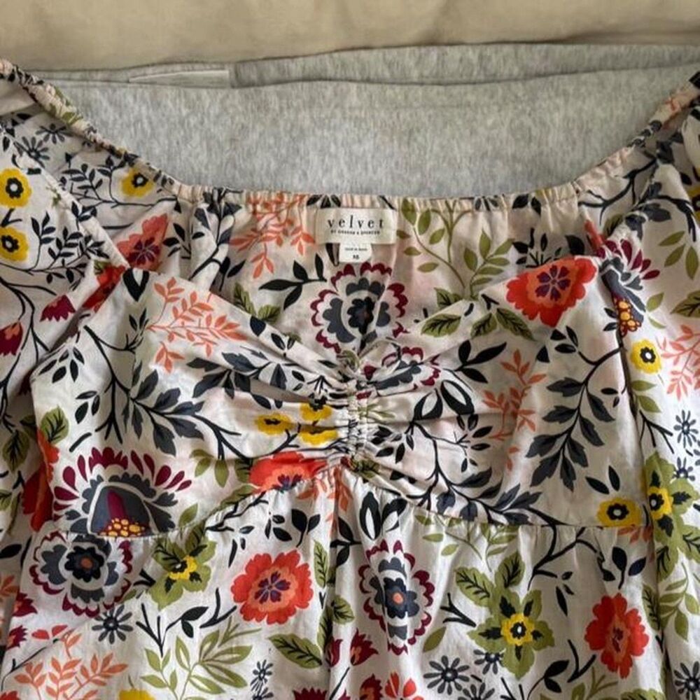 Velvet by Graham & Spencer Floral Peplum Blouse Small Cotton Boho Cottagecore